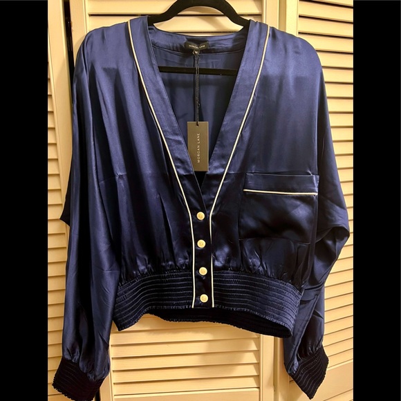 NWT MORGAN LANE Silk Varsity Jacket M - Picture 5 of 5